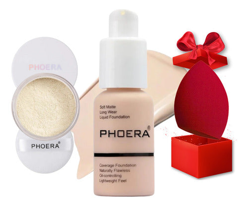 Kit 3un Base Soft Matte 24h +pó Prova D'agua +esponja Phoera