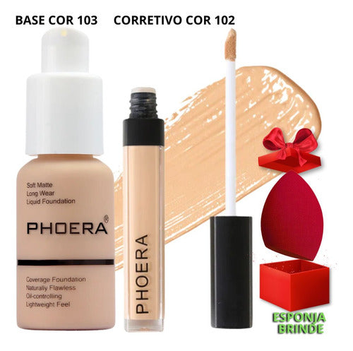 Kit Maquiagem 3un Base Corretivo Prova Dagua Phoera + Brinde
