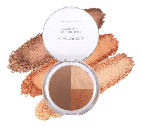 Paleta 3 em 1  Iluminador, Blush E Contorno Phoera