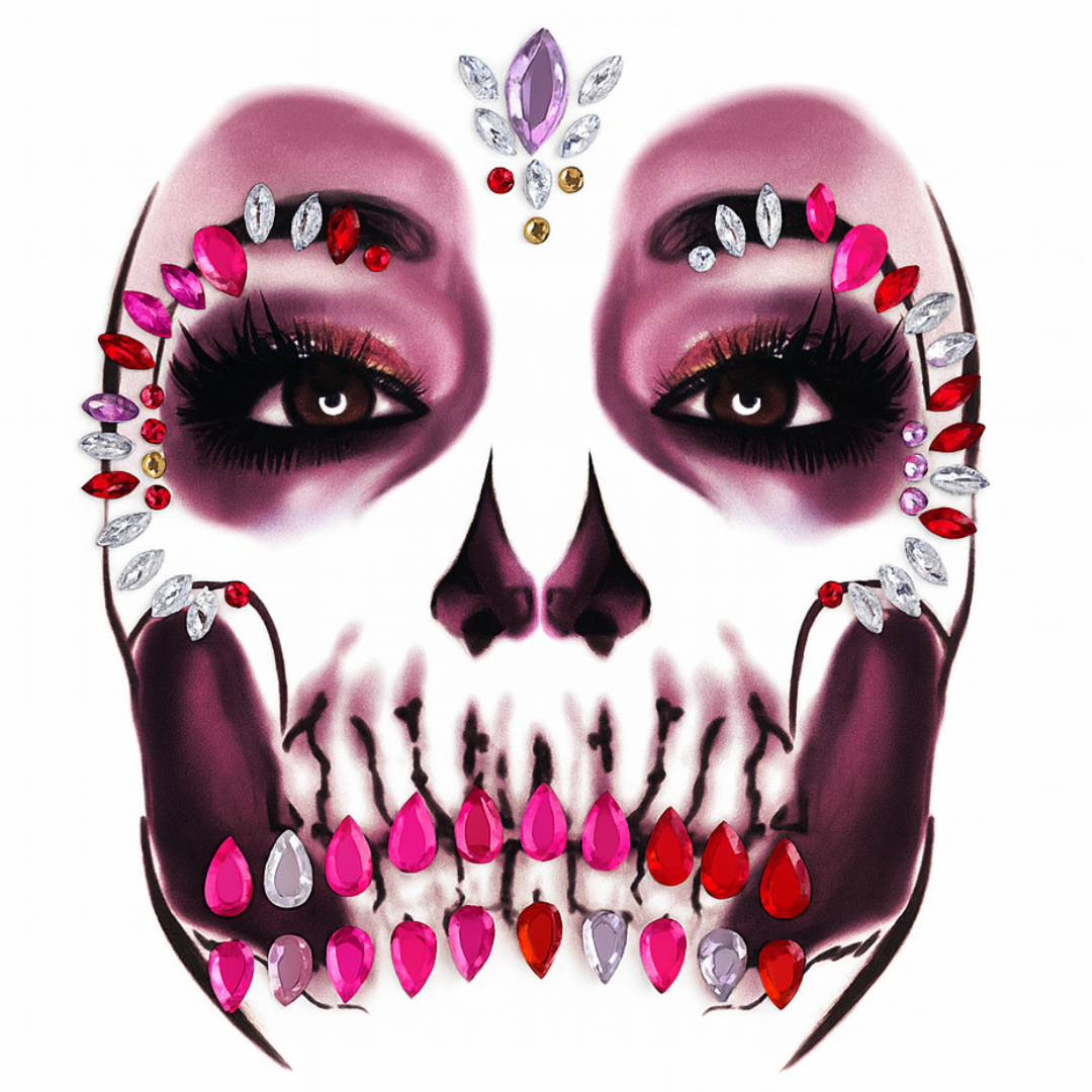 Adesivo Facial Halloween Fantasia Catrina Caveira Mexicana