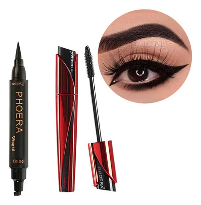 Combo Máscara De Cílios 9d + Delineador Com Carimbo Phoera