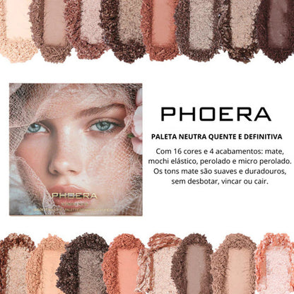 Paleta de Sombras 16 Cores Altamente Pigmentados Phoera