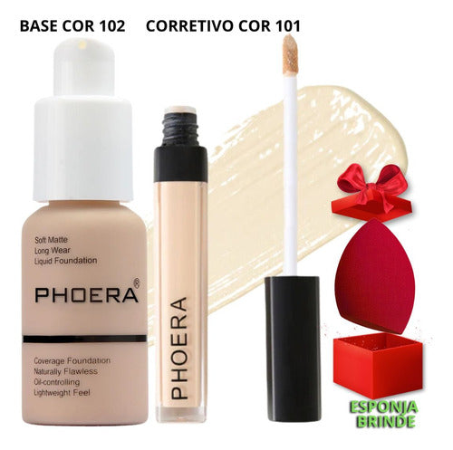 Kit Maquiagem 3un Base Corretivo Prova Dagua Phoera + Brinde