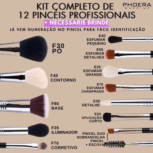 Kit 12 Pincéis Resistente Profissional + Brinde Necessarie