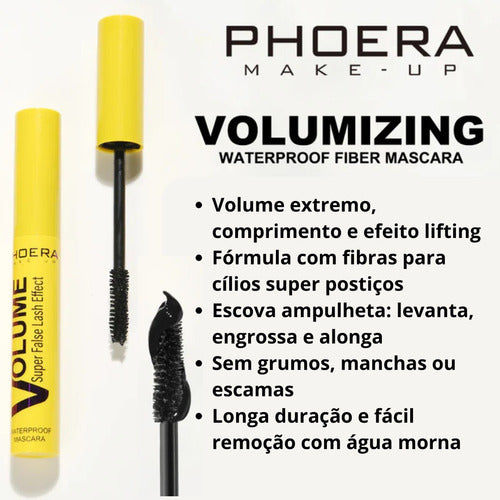Kit 2 Máscara Cílios Alongamento +volume Prova D'água Phoera