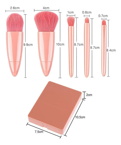 Kit De 5 Mini Pincéis De Maquiagem E Case Com Espelho