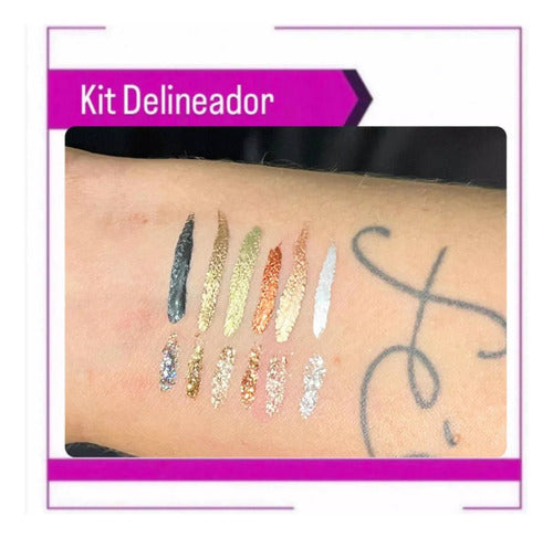 Kit Com 6 Delineador Duo Metálico Com Glitter Shine Pink 21