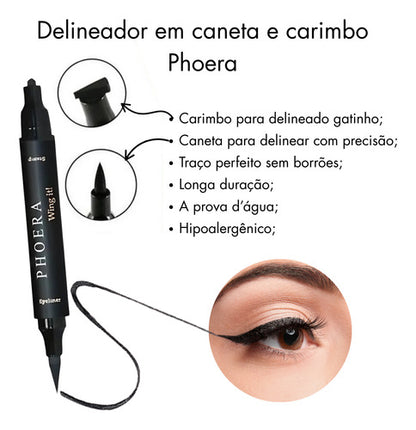 Combo Máscara De Cílios 9d + Delineador Com Carimbo Phoera