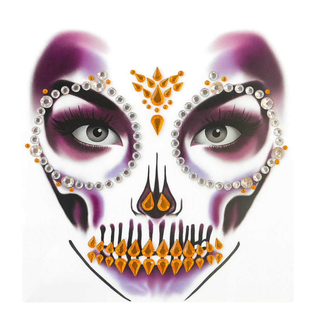 Adesivo Facial Halloween Fantasia Catrina Caveira Mexicana