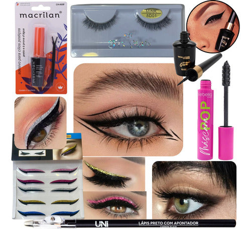 Kit 10und Make Maquiagem Delineador Cola + Clios Postiços