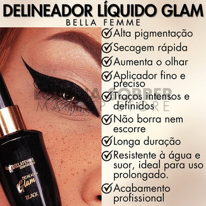 Delineador Líquido Preto Prova D Água - Glam Bella Femme