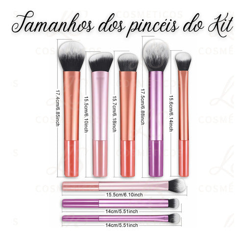 Kit De 8 Pincéis Maquiagem Profissional
