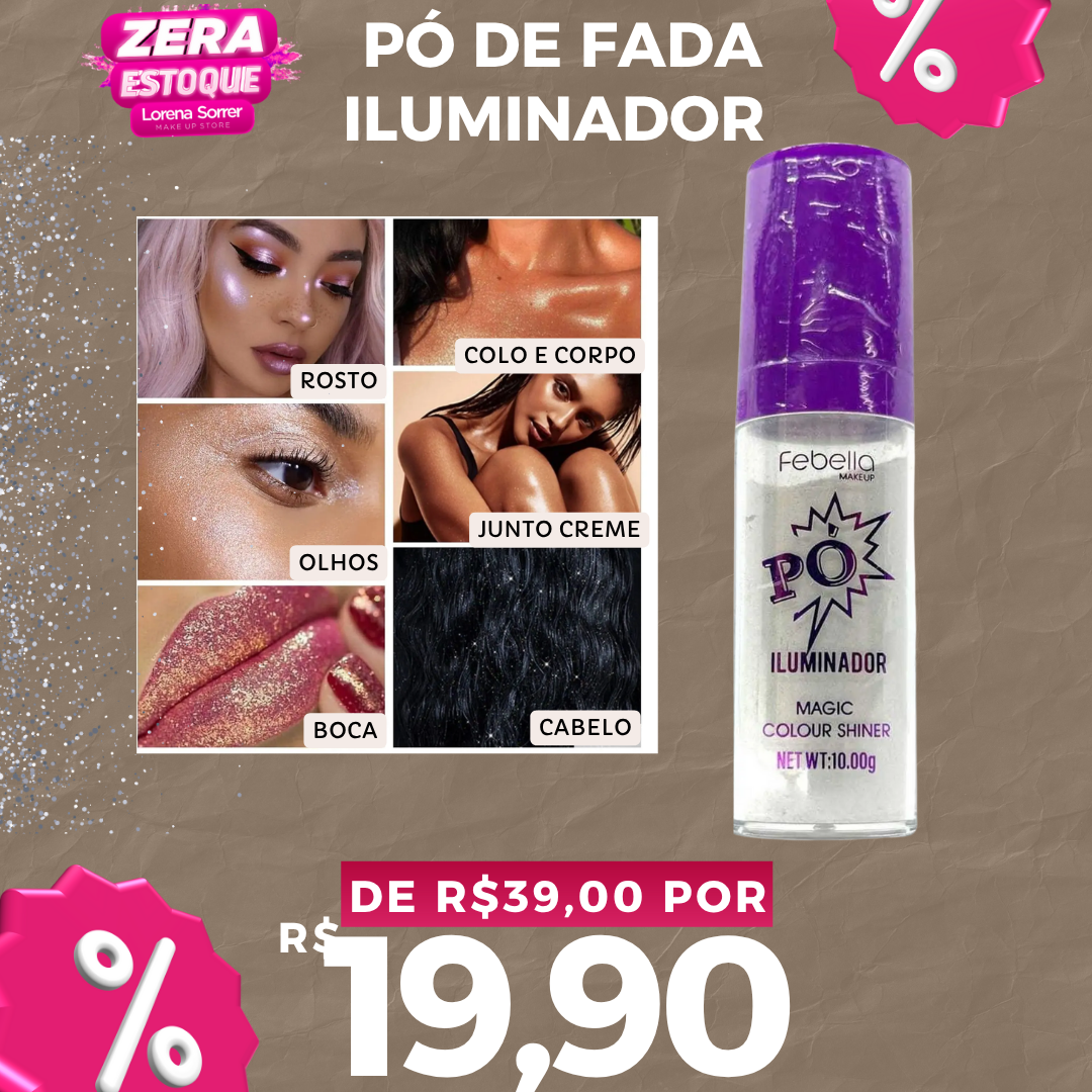 Iluminador Pó De Fada Glitter Shine Glow Facial E Corporal
