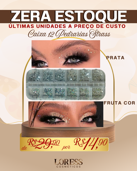 Caixa 12und Pedraria Strass Para Maquiagem Make Unhas Looks