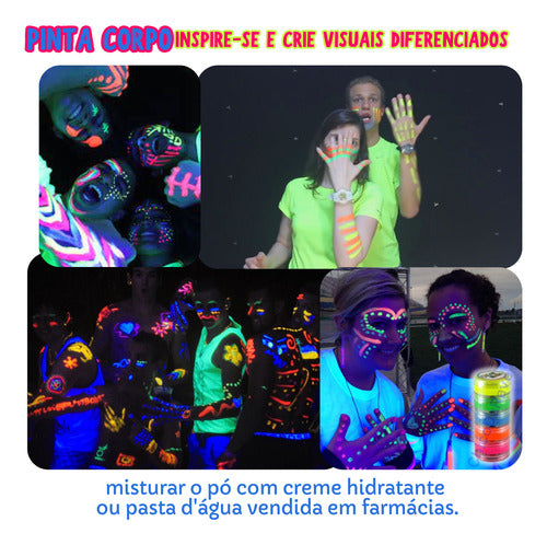 Torre 6 Pó Neon Maquiagem Make Cabelo Unha Carnaval Fluoresc