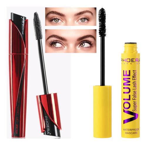 Kit 2 Máscara Cílios Alongamento +volume Prova D'água Phoera