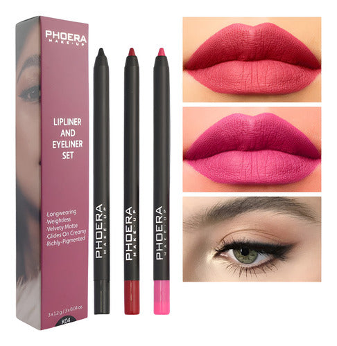 Kit 3 Lápis Olhos e Boca Matte A Prova D'Água 24hrs Phoera