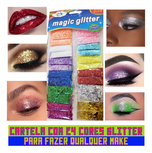 Cartela 24 Glitter Flocados Coloridos - Festas Carnaval
