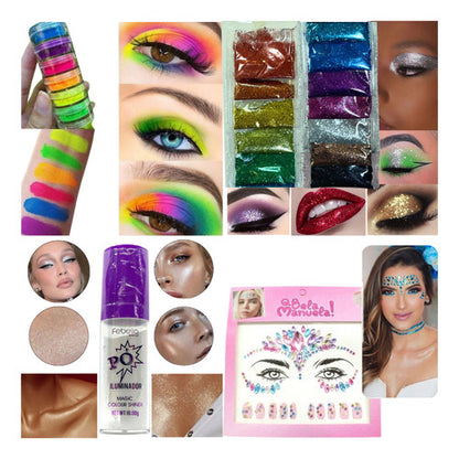 Kit 15 Und Maquiagem Make Carnaval Neon Glitter Glow Pedaria