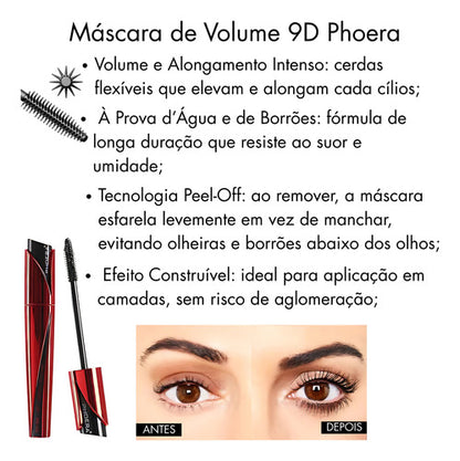 Combo Máscara De Cílios 9d + Delineador Com Carimbo Phoera