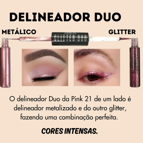 Delineador Duo 2 Em 1 Metálico E Glitter - Alta Resistência