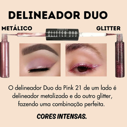 Delineador Duo 2 Em 1 Metálico E Glitter - Alta Resistência