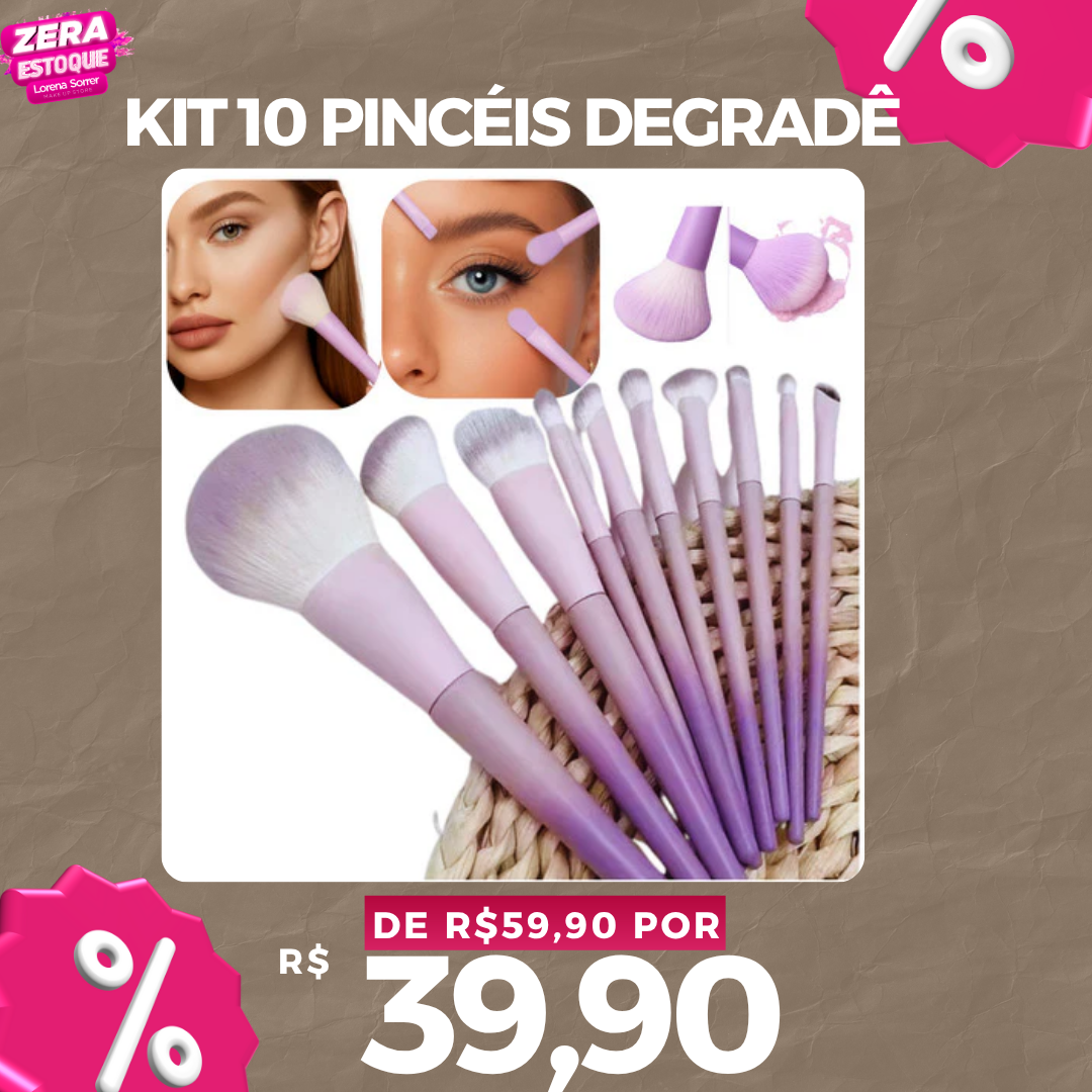 Kit 10 Pincéis Maquiagem Profissional Cerdas Macias