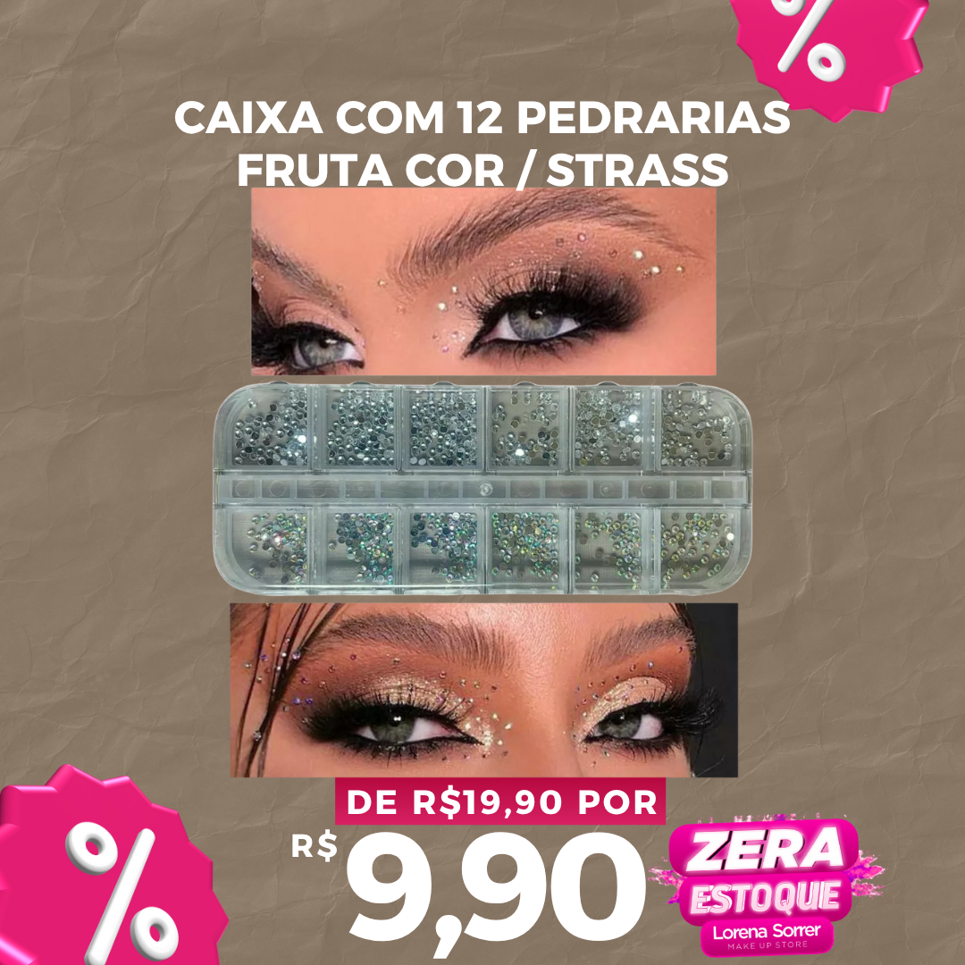 Caixa 12und Pedraria Strass Para Maquiagem Make Unhas Looks