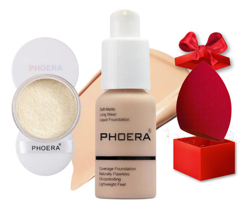 Kit 3un Base Soft Matte 24h +pó Prova D'agua +esponja Phoera