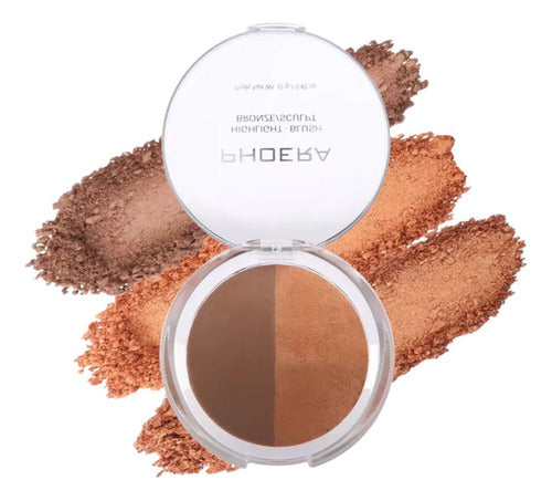 Paleta 3 em 1  Iluminador, Blush E Contorno Phoera