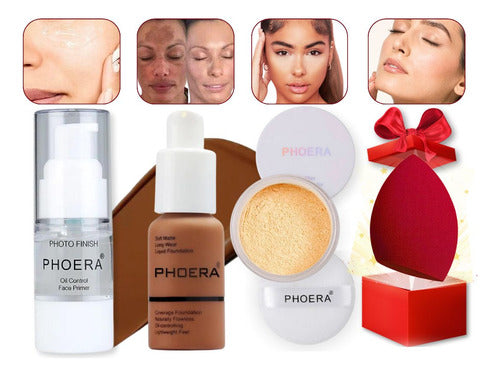 Kit Maquiagem 4un Primer Base Pó Prova Dagua 24hrs + Brinde