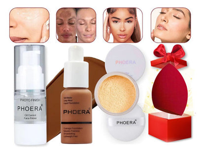 Kit Maquiagem 4un Primer Base Pó Prova Dagua 24hrs + Brinde