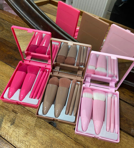 Kit De 5 Mini Pincéis De Maquiagem E Case Com Espelho