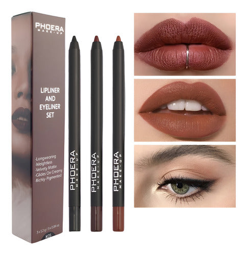 Kit 3 Lápis Olhos e Boca Matte A Prova D'Água 24hrs Phoera