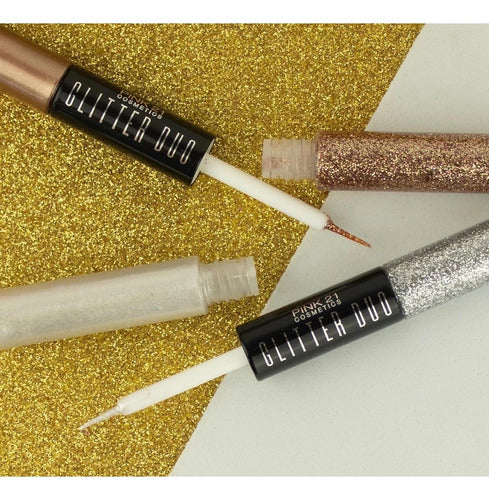 Kit Com 6 Delineador Duo Metálico Com Glitter Shine Pink 21