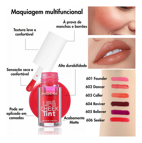 Lip Tint Matte Lábios e Bochechas Phoera