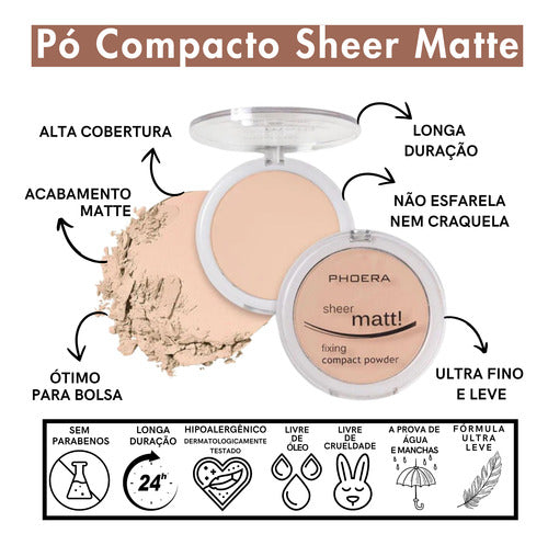 Pó Compacto Sheer Matte 12g Phoera