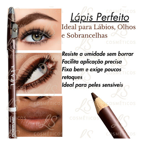 Lápis 2 em 1 Sobrancelha Olhos e Boca - Marrom Universal - Vivai