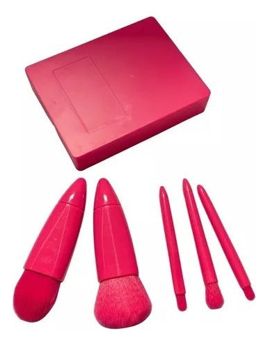 Kit De 5 Mini Pincéis De Maquiagem E Case Com Espelho