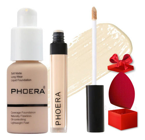 Kit Maquiagem 3un Base Corretivo Prova Dagua Phoera + Brinde