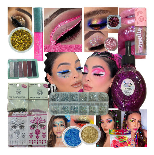 Kit 16un Maquiagem Make Carnaval Glitter Brilho Pedaria Glow