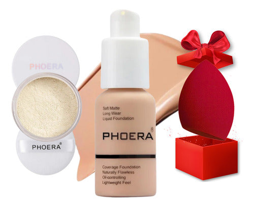 Kit 3un Base Soft Matte 24h +pó Prova D'agua +esponja Phoera