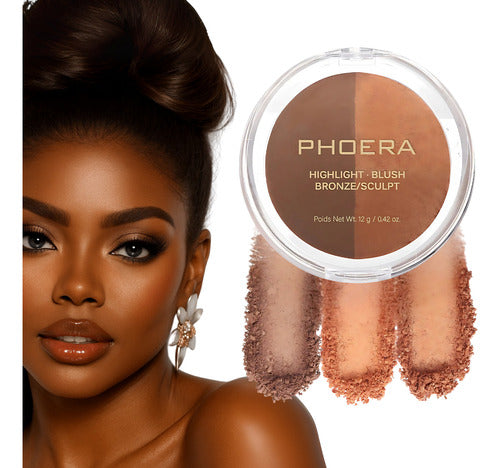 Paleta 3 em 1  Iluminador, Blush E Contorno Phoera