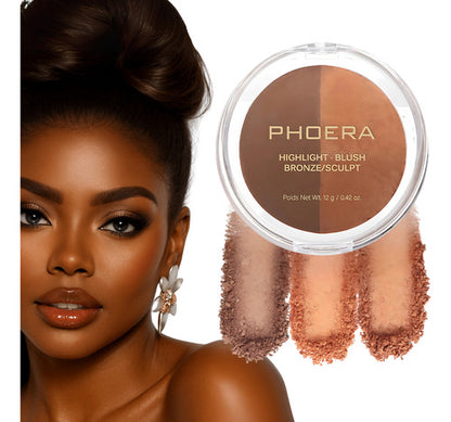 Paleta 3 em 1  Iluminador, Blush E Contorno Phoera