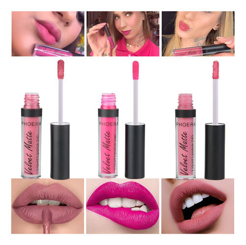 Kit 3 Batom Velvet Matte 24h Prova D'água Intransferível