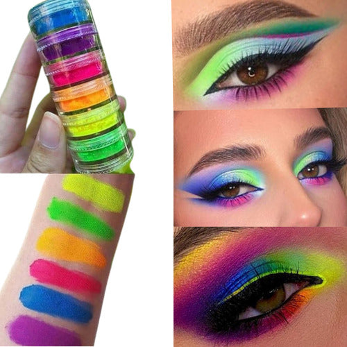 Torre 6 Pó Neon Maquiagem Make Cabelo Unha Carnaval Fluoresc