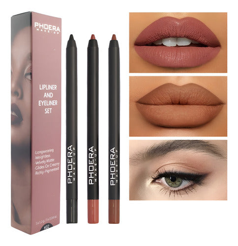 Kit 3 Lápis Olhos e Boca Matte A Prova D'Água 24hrs Phoera
