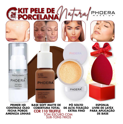 Kit Maquiagem 4un Primer Base Pó Prova Dagua 24hrs + Brinde