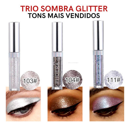 Kit 3 Sombra Líquida Glitter Glow A Prova De Água Pigmentado