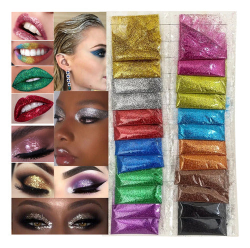 Cartela Com 24 Pacote Glitter Pó Maquiagem/unha Festas Looks
